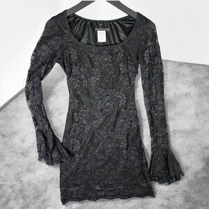 Guess Collection bell poet whimsigoth witchy grunge black‎ lace mini dress 2